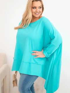 Dámská tunika Plus Size z bavlny s asymetrickým spodním lemem tyrkysová