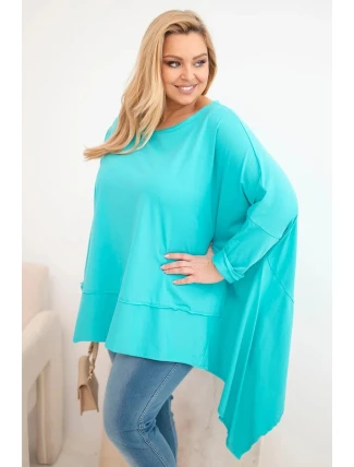 Dámská tunika Plus Size z bavlny s asymetrickým spodním lemem tyrkysová