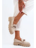 Dámské kožené mokasíny s ozdobou Laura Messi 2780 béžové