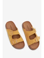 Dámské pantofle na korkové platformě se zlatými sponami Žluté Tovessa