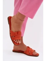 Dámské ploché nazouváky s pásky Eko semiš Oranžové Florane