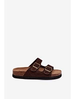 Kožené Semišové Dámské Pantofle S Gumičkami Čokoládové Rosaliae