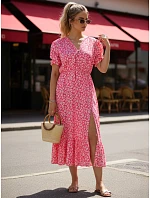 Dámské midi šaty s květinovým vzorem v růžové barvě FashionStreet EY2658 Dámské midi šaty s květinovým vzorem v růžové barvě FashionStreet EY2658