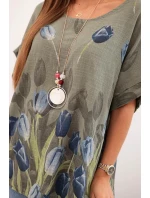 Dámská bavlněná košile s květinovým vzorem khaki