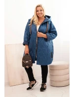 Dámská bunda Plus Size prošívaná s kapucí a nápisem HOPE jeansová