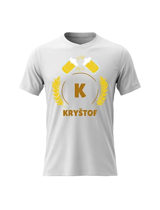 Pánské bavlněné tričko s potiskem - PIVNÍ MOTIV SE JMÉNEM - KRYŠTOF - bílé