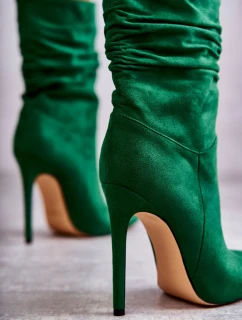 Dámské mačkané kozačky kozačky Zelené Laguna