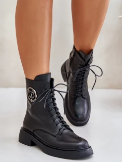 Kožené botky worker s teplou podšívkou na zip černé Elosie