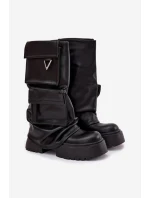 Zateplené nazouvací dámské kozačky na masivní platformě s kapsami Černé Clarinda