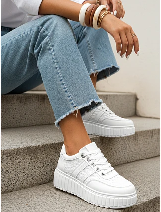 Dámské kožené tenisky ZY1394 bílé - FashionStreet