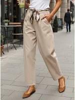 Dámské kalhoty s vysokým pasem a záševky v tmavě béžové barvě FashionStreet UY2902