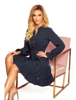 332-1 Šaty s volánky a zlatými knoflíky - BOTTLE GREEN