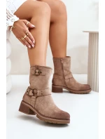 Dámské Botky Na Nízkém Podpatku S Přezkami Tmavě Béžové Zudra