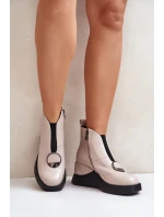 Lakované Boty Na Klíně Zateplené D&A Béžové MR880-136