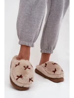 Kožešinové dámské pantofle s mašličkami béžové Saviera