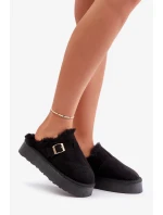 Dámské Pantofle Na Silné Podešvi S Kožešinou A Přezkou Černé Linneola