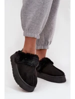 Dámské pantofle na platformě s kožíškem – černé Linaris