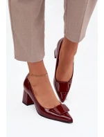 Dámské lakované lodičky na blokovém podpatku s ozdobou Isoline – bordové Dámské lakované lodičky na blokovém podpatku s ozdobou Isoline – bordové