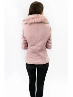 Dámská semišová bunda ramoneska v pudrově růžové barvě s kožešinou (6501)
