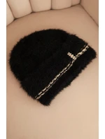 Dámská zimní čepice huňatá s perlami a ozdobným vzorem černá Dámská zimní čepice huňatá s perlami a ozdobným vzorem černá