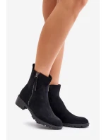 Botky Z Eko Semiše Na Plochém Podpatku Černé Innabelle