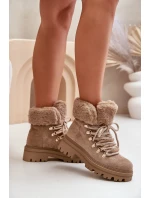 Dámské Šněrovací Boty S Kožíškem Tmavě Béžové Vaminia