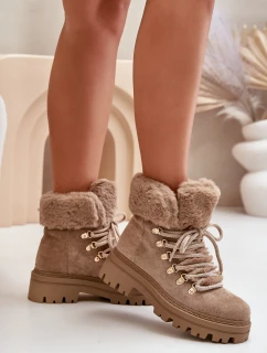 Dámské Šněrovací Boty S Kožíškem Tmavě Béžové Vaminia