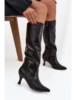 Dámské kozačky na podpatku z eko kůže černé Karella