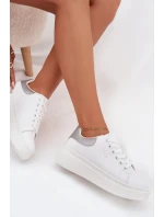 Dámské tenisky na platformě Big Star – bílo-stříbrné