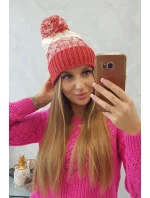 Dámská čepice s bambulí Abigail K326 raspberry+ecru
