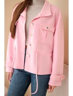 Dámská rozepínací mikina máslová s tkaničkou a kapsami cukrově růžová