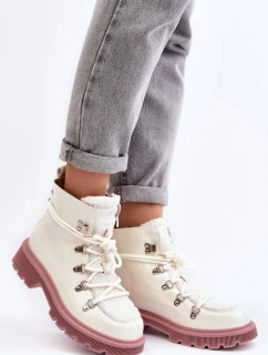 Kožené lesklé boty Trapery Dámské GOE MM2N4083 Bílé