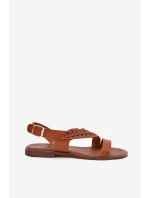 Dámské sandály z přírodní kůže na plochém podpatku Zazoo 3564 Camel