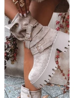 Dámské boty na robustním podpatku s přezkami a páskem béžové Nerelisa