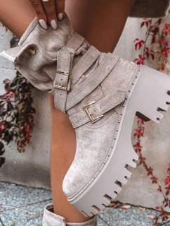 Dámské boty na robustním podpatku s přezkami a páskem béžové Nerelisa