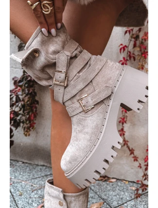 Dámské boty na robustním podpatku s přezkami a páskem béžové Nerelisa