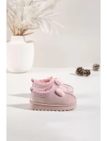 Dětské sněhule s výšivkou a mašlí Růžové Daven