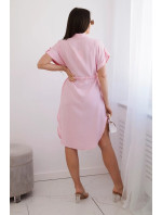 Viskózové šaty se zavazováním v pase pudrově růžové