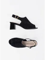 Výborné dámské  sandály černé na širokém podpatku