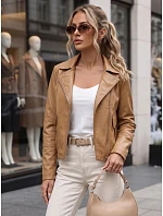 Dámská kožená bunda ve stylu Ramones v béžové barvě FashionStreet TY5714 Dámská kožená bunda ve stylu Ramones v béžové barvě FashionStreet TY5714