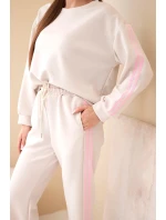 Dámský viskózový komplet v úpravě "masełko" s lampasy béžový