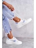 Dámské sportovní kožené boty zavazované bílé a modré Ariva