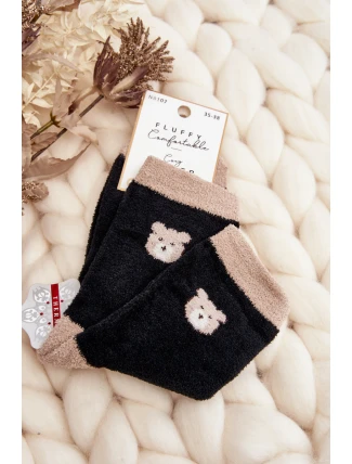 Dámské teplé ponožky s medvědem Černé