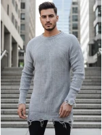 Pánský světle šedý svetr FashionStreet WX1963 Pánský světle šedý svetr FashionStreet WX1963