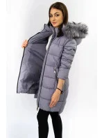 Dámská zimní prošívaná bunda ve vřesové barvě s kapucí (7702)