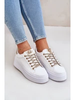 Tenisky Na Platformě S Ozdobnými Šňůrkami Bílá-Zlatá Fonetha
