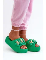 Dámské pěnové pantofle se zdobením na silné podrážce, zelená Bremavia