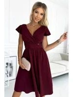 425-4 MATILDE Šaty s výstřihem a krátkými rukávy - Bordeaux