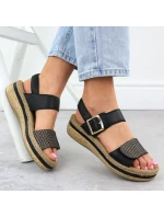 Dámské kožené sandály na podpatku se suchým zipem černé Rieker V0951