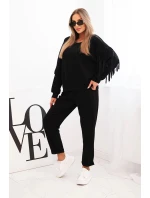Dámský komplet máslový s třásněmi na rukávech černý